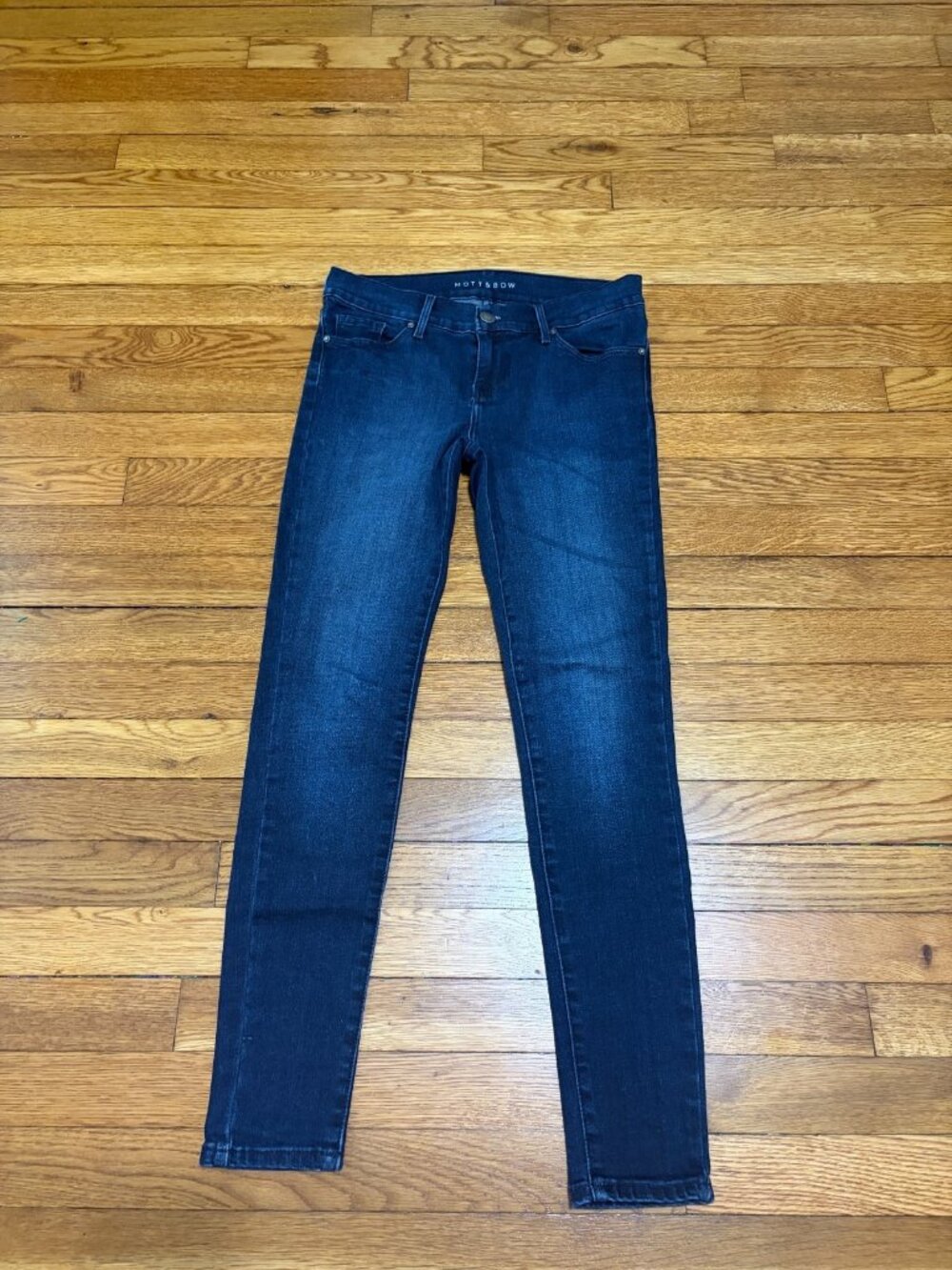 Mott & Bow Womens Mid Rise Skinny Jeans Sz 25 25x28 Blue Dark Wash Stretch Denim